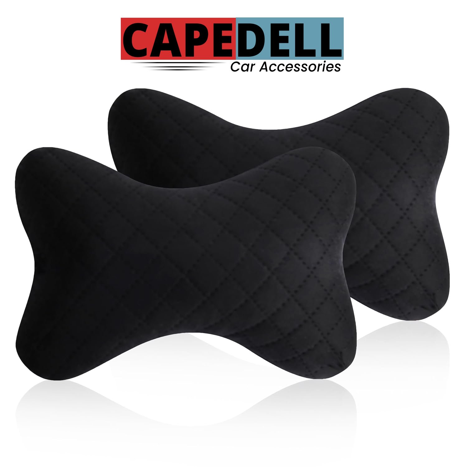 Capedell Premium Memory Foam Car Neck Rest Pillow – Universal Leatherette Car Headrest Cushion with Diamond Stitching | Ergonomic Neck Support for Long Drives | Luxury Car Interior Accessory (pack of 2)