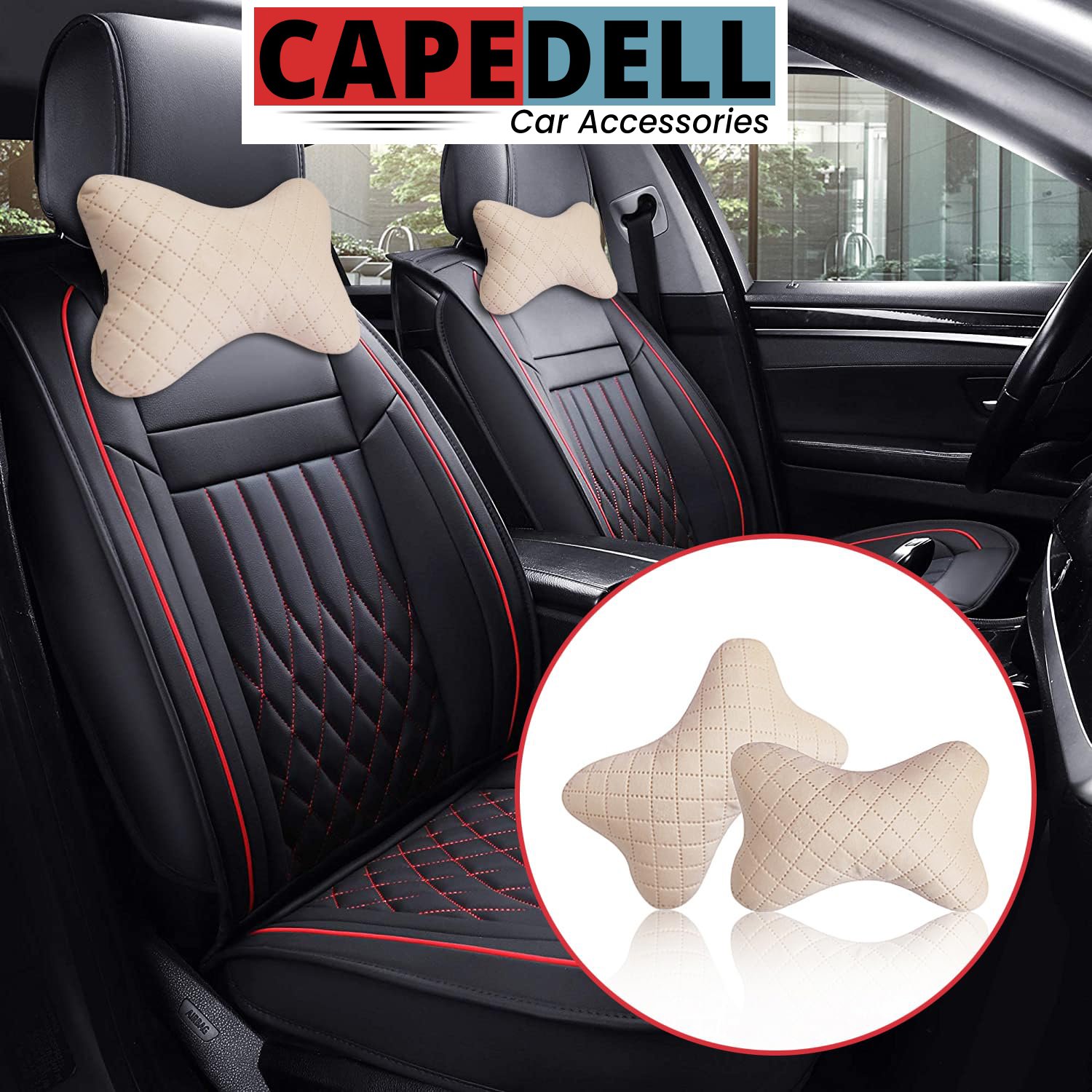 Capedell Premium Memory Foam Car Neck Rest Pillow – Universal Leatherette Car Headrest Cushion with Diamond Stitching | Ergonomic Neck Support for Long Drives | Luxury Car Interior Accessory (pack of 2) - Image 11