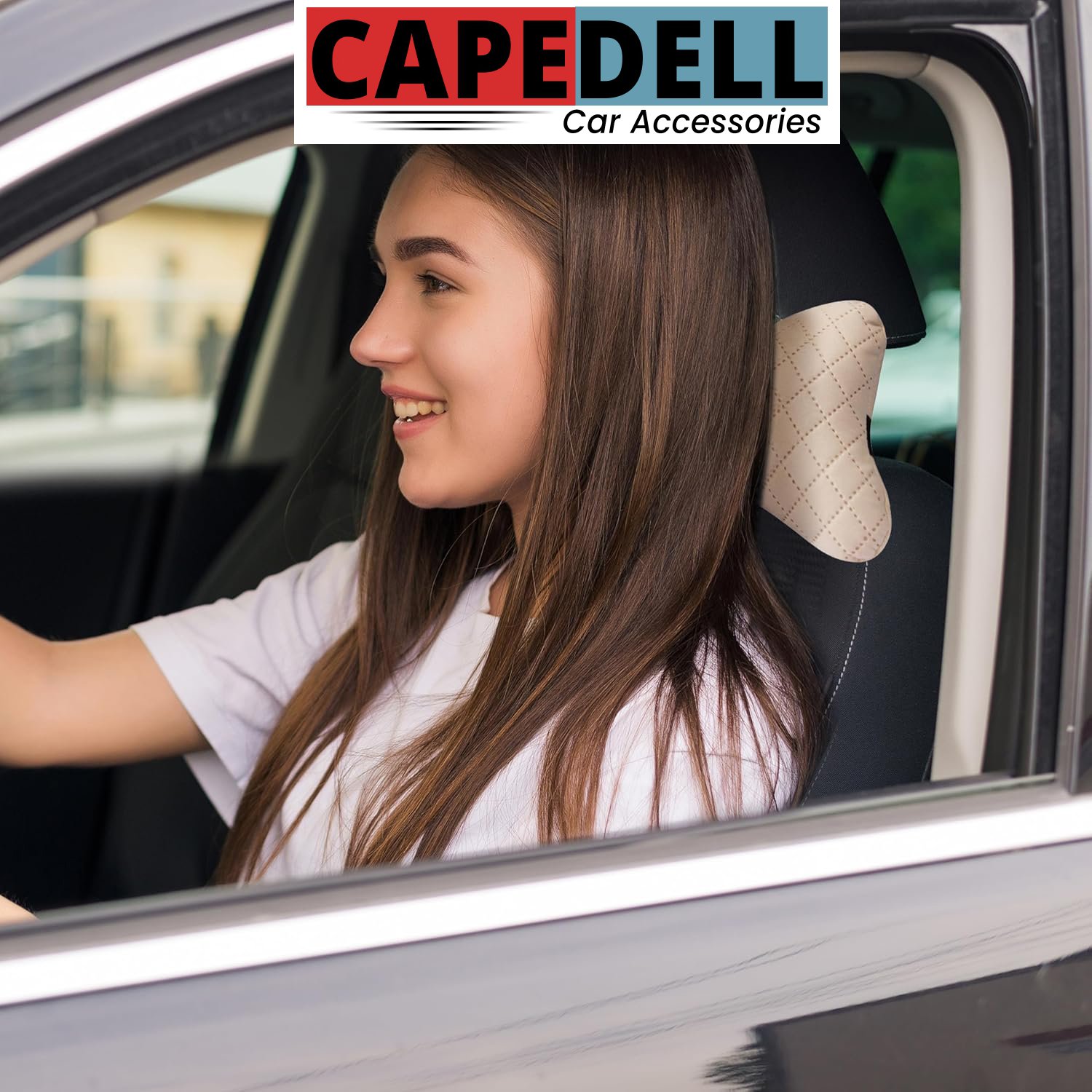 Capedell Premium Memory Foam Car Neck Rest Pillow – Universal Leatherette Car Headrest Cushion with Diamond Stitching | Ergonomic Neck Support for Long Drives | Luxury Car Interior Accessory (pack of 2) - Image 12