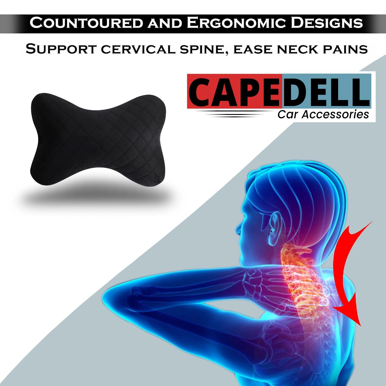 Capedell Premium Memory Foam Car Neck Rest Pillow – Universal Leatherette Car Headrest Cushion with Diamond Stitching | Ergonomic Neck Support for Long Drives | Luxury Car Interior Accessory (pack of 2) - Image 5