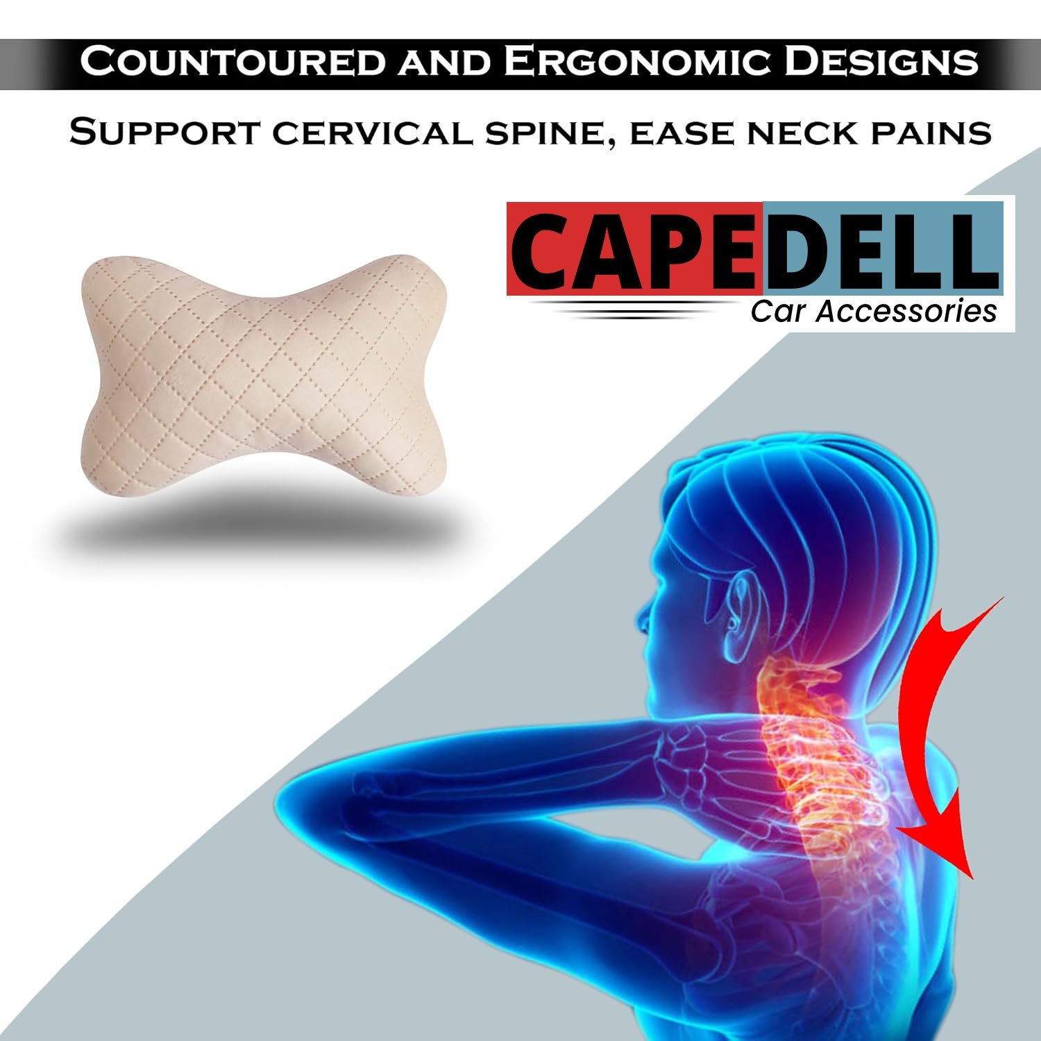 Capedell Premium Memory Foam Car Neck Rest Pillow – Universal Leatherette Car Headrest Cushion with Diamond Stitching | Ergonomic Neck Support for Long Drives | Luxury Car Interior Accessory (pack of 2) - Image 13