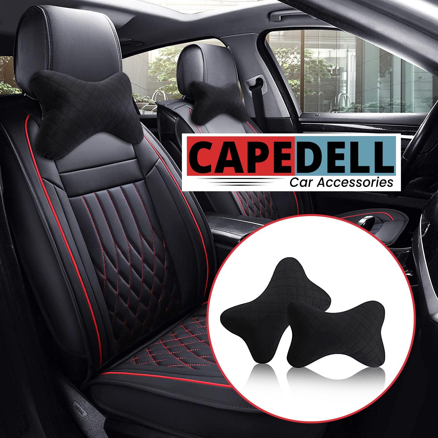 Capedell Premium Memory Foam Car Neck Rest Pillow – Universal Leatherette Car Headrest Cushion with Diamond Stitching | Ergonomic Neck Support for Long Drives | Luxury Car Interior Accessory (pack of 2) - Image 7